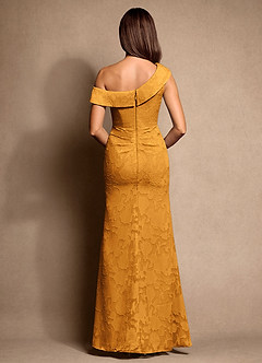 Azazie Hamptons Mother of the Bride Dresses Butterscotch A-Line Pleated Floral Burnout Dress image3