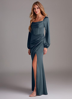 Azazie Charissa Bridesmaid Dresses Twilight Sheath Long Sleeve Stretch Satin Dress image5