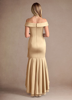 Azazie Billings Moeder van de bruid jurken Zeemeermin Jurk van Stretch Satijn Off-shoulder Champagne image4