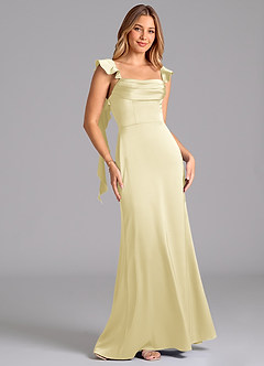 Azazie Adi Bridesmaid Dresses Lemon Sorbet A-Line Pleated Stretch Satin Dress image5