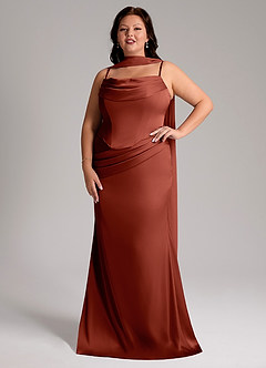 Azazie Sorrel Robes de demoiselle d'honneur Robe Sirène Convertible en Satin extensible Sans bretelle Terracotta image7
