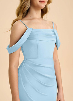 Azazie Saige Junior Robe Fourreau en Satin extensible Épaule décolletée Bleu Ciel image6