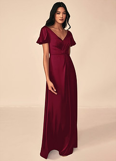 Azazie Soren Brudtärnklänningar Klänning av A-Line i Stretch Satin Plisserad Bourgogne image4