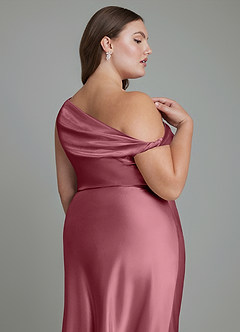 Azazie Emerson Bridesmaid Dresses Desert Rose Mermaid Off the Shoulder Metallic Satin Dress image13