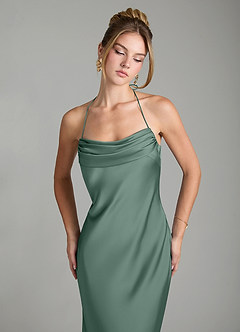 Azazie Mae Robes de demoiselle d'honneur Robe Sirène en Satin extensible Plissé Eucalyptus image3