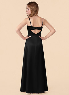 Azazie Renna Junior Black Mermaid Pleated Stretch Satin Dress image2