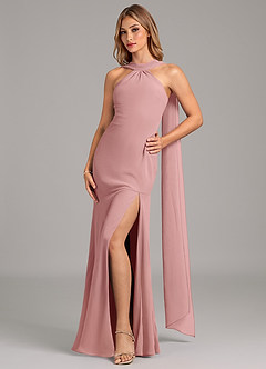 Azazie Kinsley Robes de demoiselle d'honneur Robe Sirène en Mousseline de soie Plissée Rose Poussiéreuse image1