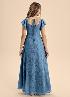 Azazie Bondi Junior Steel Blue A-Line Bow Floral Burnout Dress image2