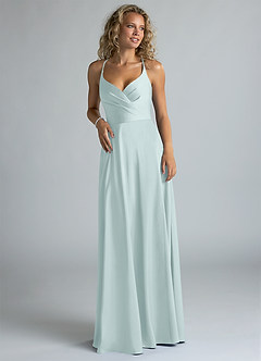 Azazie Davis Bridesmaid Dresses Mist A-Line Pleated Stretch Satin Dress image4