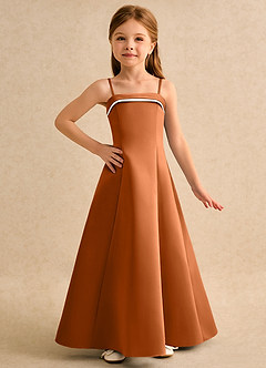 Azazie Izel Girls Formal Flower Girl Dresses Ivory Copper A-Line Pleated Matte Satin Dress image5
