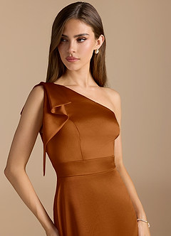 Azazie Rinna Bridesmaid Dresses Copper Mermaid Ruched Metallic Satin Dress image6