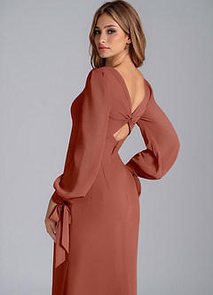 Azazie Mero Bridesmaid Dresses Auburn Mermaid Long Sleeve Chiffon Dress image2