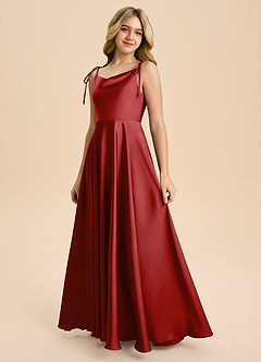 Azazie Popsy Junior Pomegranate A-Line Bow Stretch Satin Dress image6