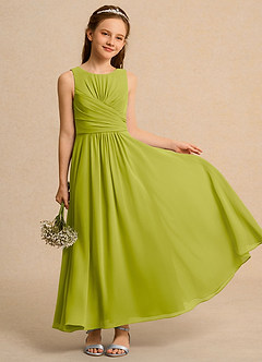 Azazie Ducky Girls Formal Flower Girl Dresses Lemongrass A-Line Pleated Chiffon Dress image1