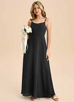 Azazie Shale Junior Black A-Line Bow Chiffon Dress image5