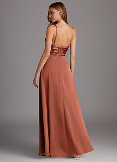 Azazie Jenna Bridesmaid Dresses Clay A-Line Pleated Stretch Satin Dress image4