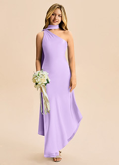 Azazie Briony Junior Lilac Sheath Pleated Stretch Satin Dress image1