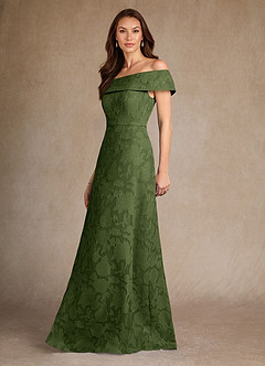 Azazie Medford 신부의 어머니 드레스 A라인 오프 더 숄더 플로럴 번아웃 플로어 길이 드레스 image2