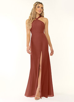 Azazie Rue Bridesmaid Dresses Auburn A-Line Halter Chiffon Dress image1