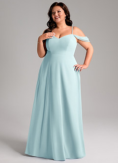 Azazie Marley Bridesmaid Dresses Sea Glass A-Line Off the Shoulder Chiffon Convertible Dress image14