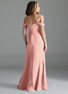 Azazie Amyra Junior Rosette Sheath Off the Shoulder Stretch Satin Dress image5