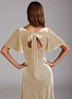 Azazie Kimber Bridesmaid Dresses Champagne A-Line with Pockets Velvet Dress image2