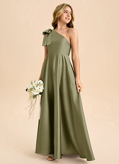 Azazie Penguin Junior Abito A-Line in Raso Elasticizzato Fiocco Pistacchio image6