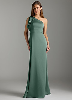 Azazie Rinna Bridesmaid Dresses Eucalyptus Mermaid Ruched Stretch Satin Dress image1