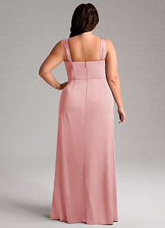 Azazie Denice Robes de demoiselle d'honneur Robe Fourreau en Satin extensible Plissée Rose Poudré image11