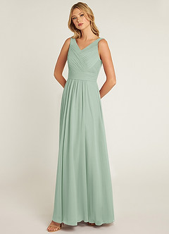 Azazie Pierrette Bridesmaid Dresses Agave A-Line Pleated Chiffon Dress image3