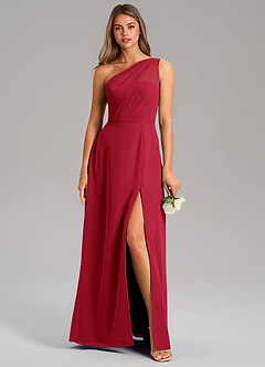 Azazie Phaedra Bridesmaid Dresses Scarlet A-Line One Shoulder Chiffon Dress image3
