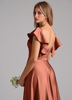 Azazie Leilani Bridesmaid Dresses Clay A-Line Ruched Stretch Satin Dress image9
