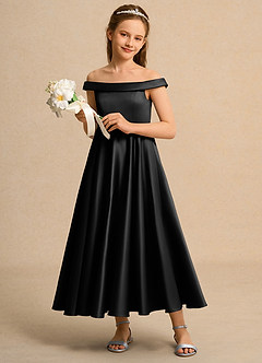 Azazie Teeny Girl Abiti da Ragazza di Fiori Abito A-Line in Raso Opaco Plissettato Nero image4