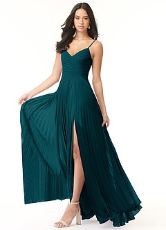 Azazie Vini Bridesmaid Dresses Pine A-Line V-Neck Pleated Chiffon Dress image3