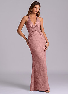 Azazie Valerie 신부 들러리 드레스 인어 주름진 플로럴 번아웃 바닥 길이 드레스 image5