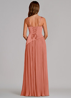 Azazie Stephanie Vestidos de damas de honor Vestido de Rosa Salmón de Satén Elástico de Corte en A con Plisado image5