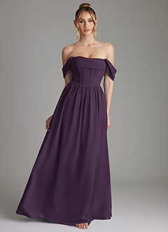 Azazie Caterina Bridesmaid Dresses Plum A-Line Corset Chiffon Dress image1
