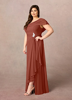Azazie Mary Mother of the Bride Dresses Auburn A-Line Side Slit Chiffon Dress image7