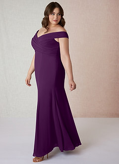Azazie Lecia Jurken voor bruidsmeisjes Converteerbaar Jurk van Chiffon met rijk Off-the-shoulder geplooid Druif image10