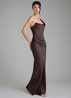Azazie Sabrina Bridesmaid Dresses Chocolate Plum Mermaid Corset Stretch Satin Dress image8