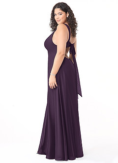 Azazie Christiana Vestidos de damas de honor Vestido de Ciruela de Gasa de Corte en A con Cuello en V plisado image10