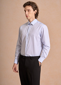front Aiden White Ice Blue 100% Cotton Non-Iron Striped Dress Shirt