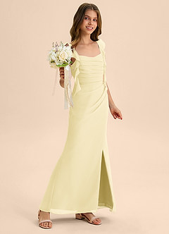 Azazie Jessamine Junior Vestido de Sorbete De Limón de Gasa de Corte Sirena con Escote de Corazón image4