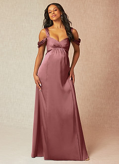 Azazie Rhea Maternity Bridesmaid Dresses A-Line Off-The-Shouler Pleated Stretch Satin Floor-Length Dress image4