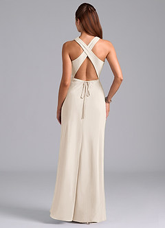 Azazie Evadne Bridesmaid Dresses White Alabaster Sheath Pleated Chiffon Dress image7