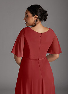 Azazie Tricia Kleider für die Brautmutter A-Linie V-Hals Gefaltet Chiffon Kleid Rost image12