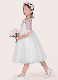 Azazie Haizea Flower Girl Dresses Ball-Gown Lace Tulle Tea-Length Dress image3
