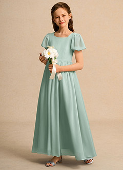 Azazie Lilia Girls Formal Flower Girl Dresses Agave A-Line with Sleeves Chiffon Dress image3