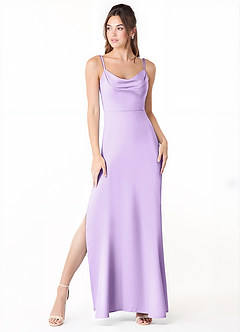 Azazie Alaija Bridesmaid Dresses Lilac Mermaid Side Slit Stretch Satin Dress image2
