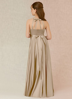 Azazie Arianthe Junior Linia A z kieszeniami Matowy satynowy Długość podłogi Młodsza druhna Sukienka image2